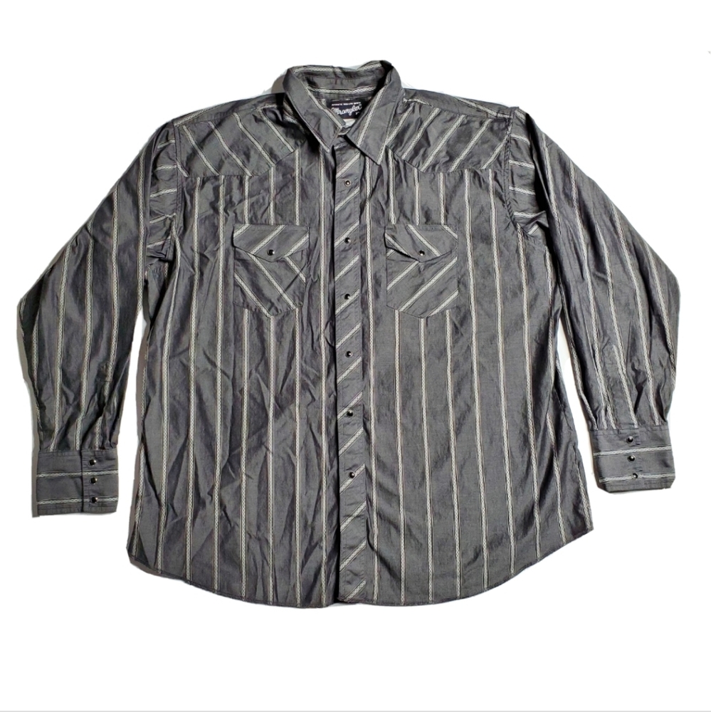 Wrangler Western Pearl Snap Cowboy Rodeo Button Shirt Men's Size XXL Black Gray
